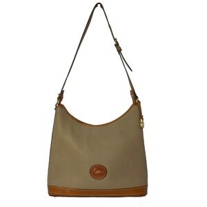 VTG Dooney & Bourke Large Hobo Shoulder Bag Pebble Leather Zip Beige Taupe 152TP